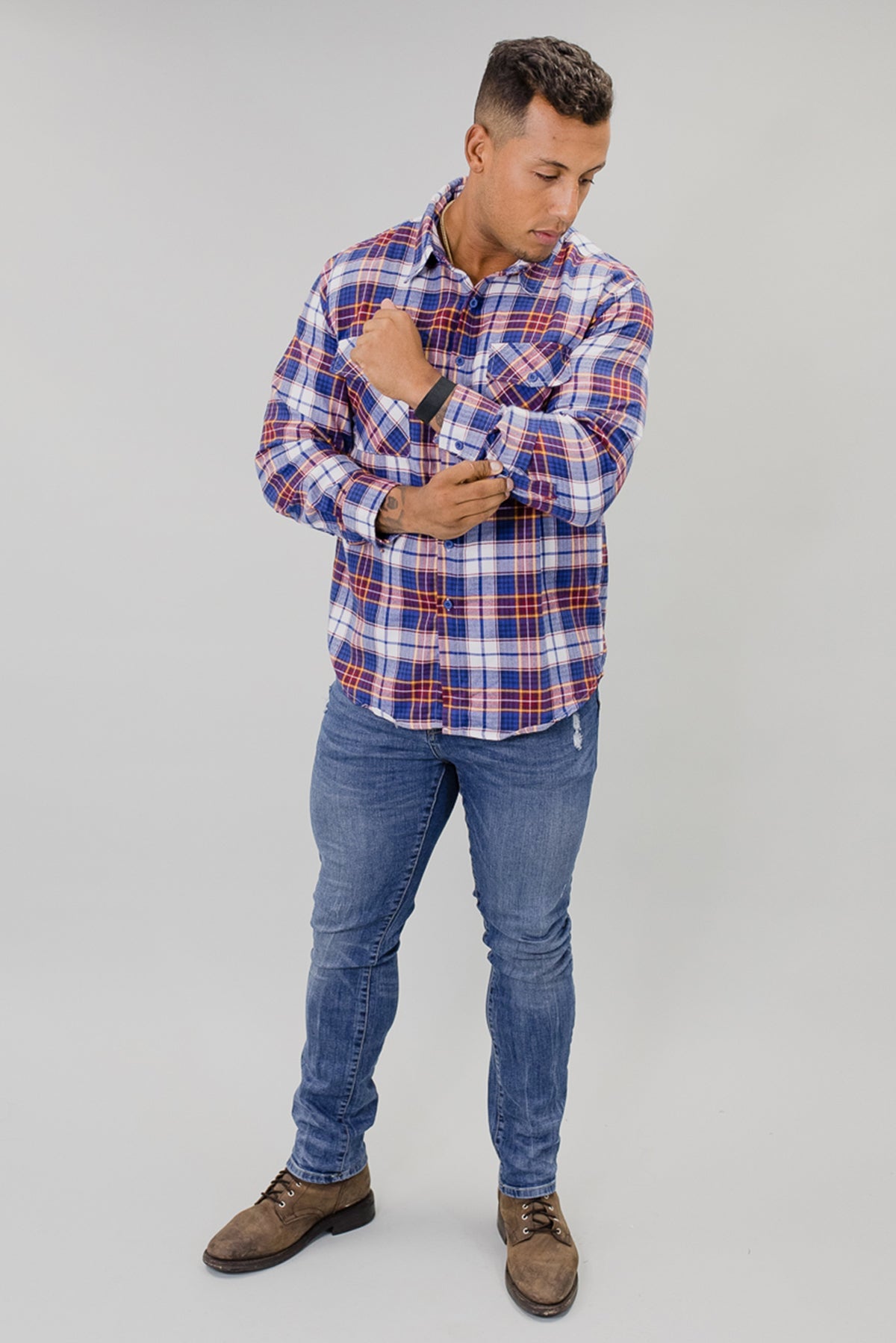 Men's Red Plaid Long Sleeve Button Down Flannel