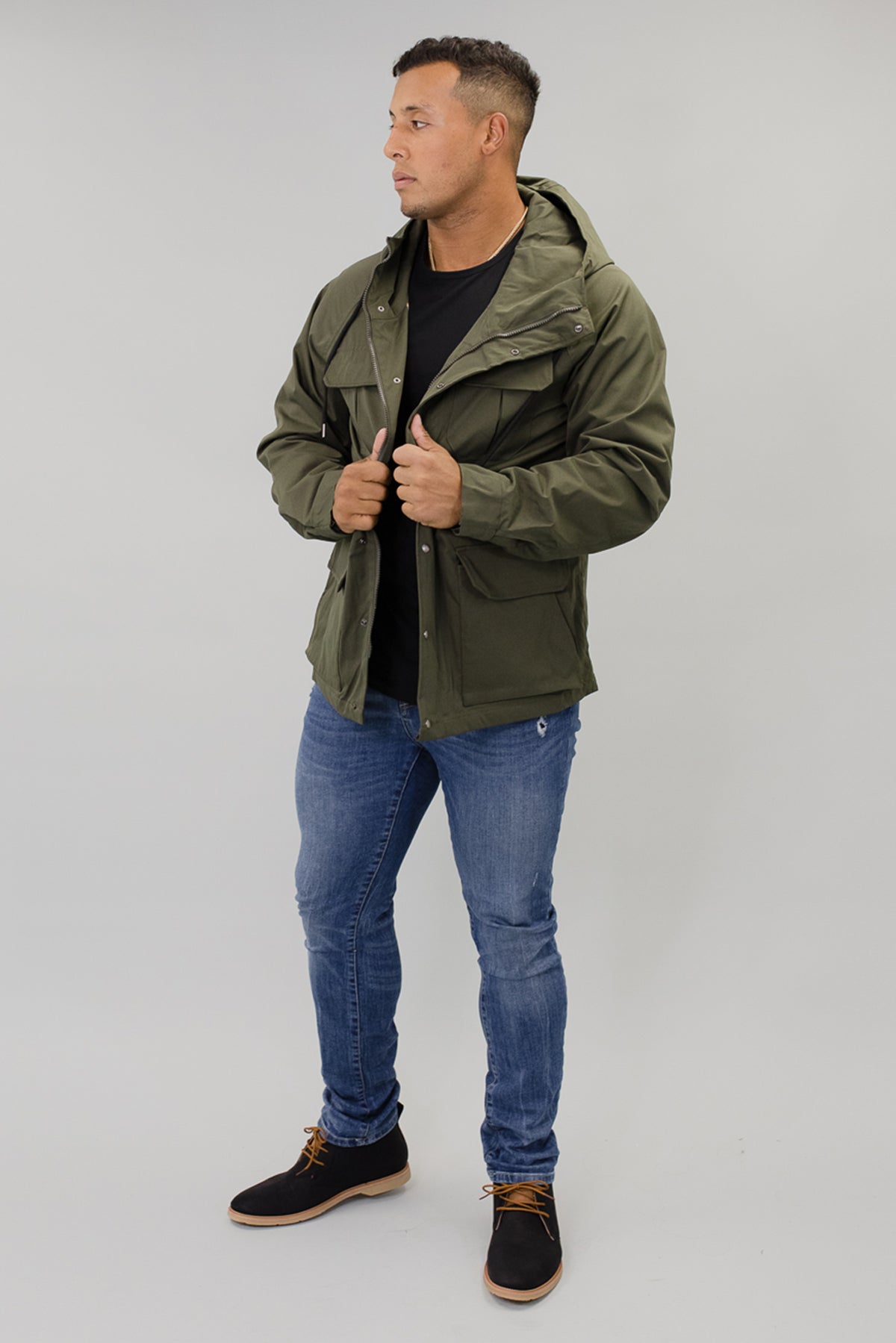 Relaxed Fit  Utility Hooded Jacket in Army-The Neko- LAST ONE
