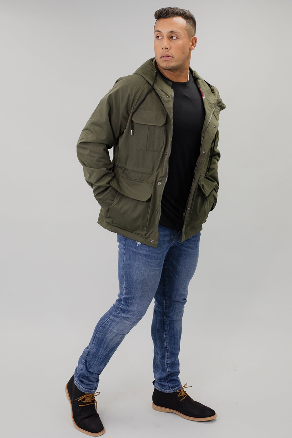 Relaxed Fit  Utility Hooded Jacket in Army-The Neko- LAST ONE