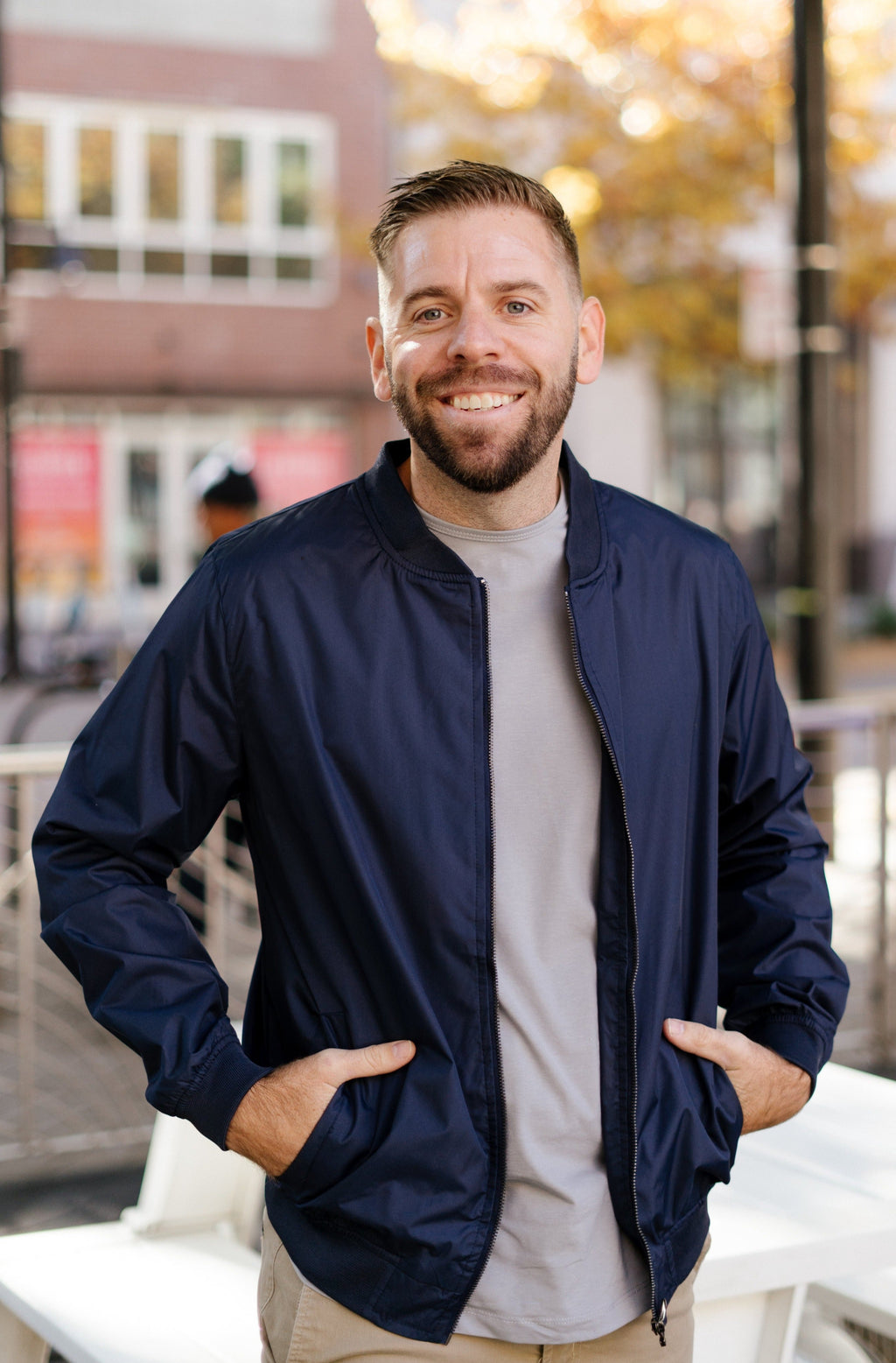 Relaxed Fit Lightweight Bomber Jacket In Navy