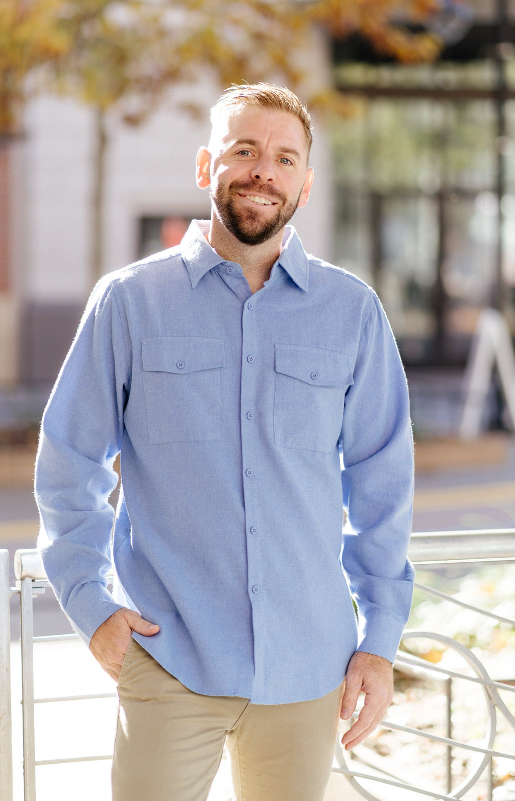 Jesse- Long Sleeve Button Down Flannel in  Light Blue