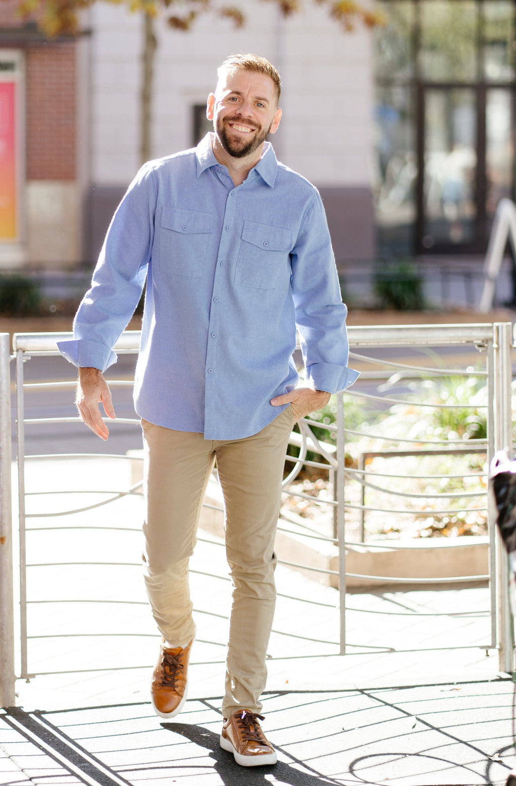 Jesse- Long Sleeve Button Down Flannel in  Light Blue