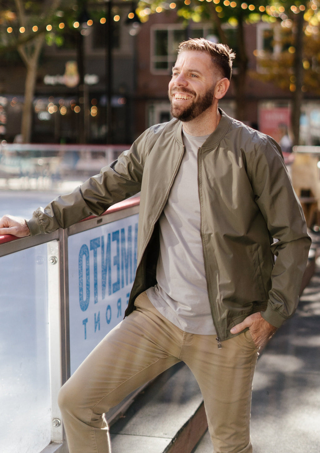 Relaxed Fit Lightweight Bomber Jacket In Olive