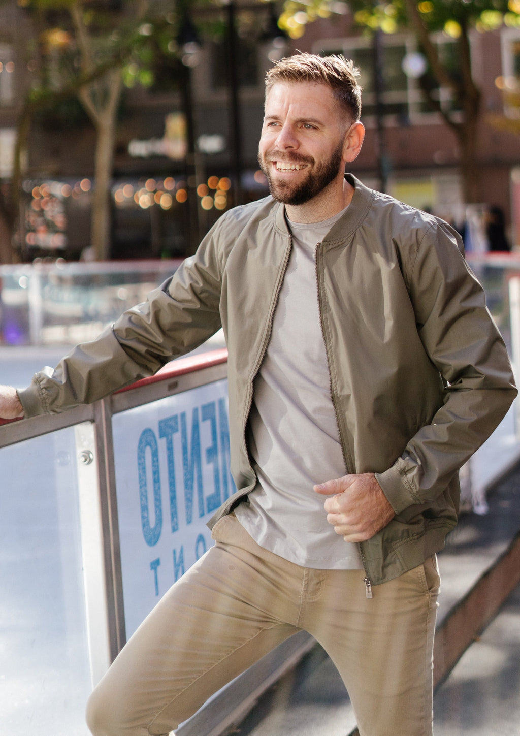 Relaxed Fit Lightweight Bomber Jacket In Olive