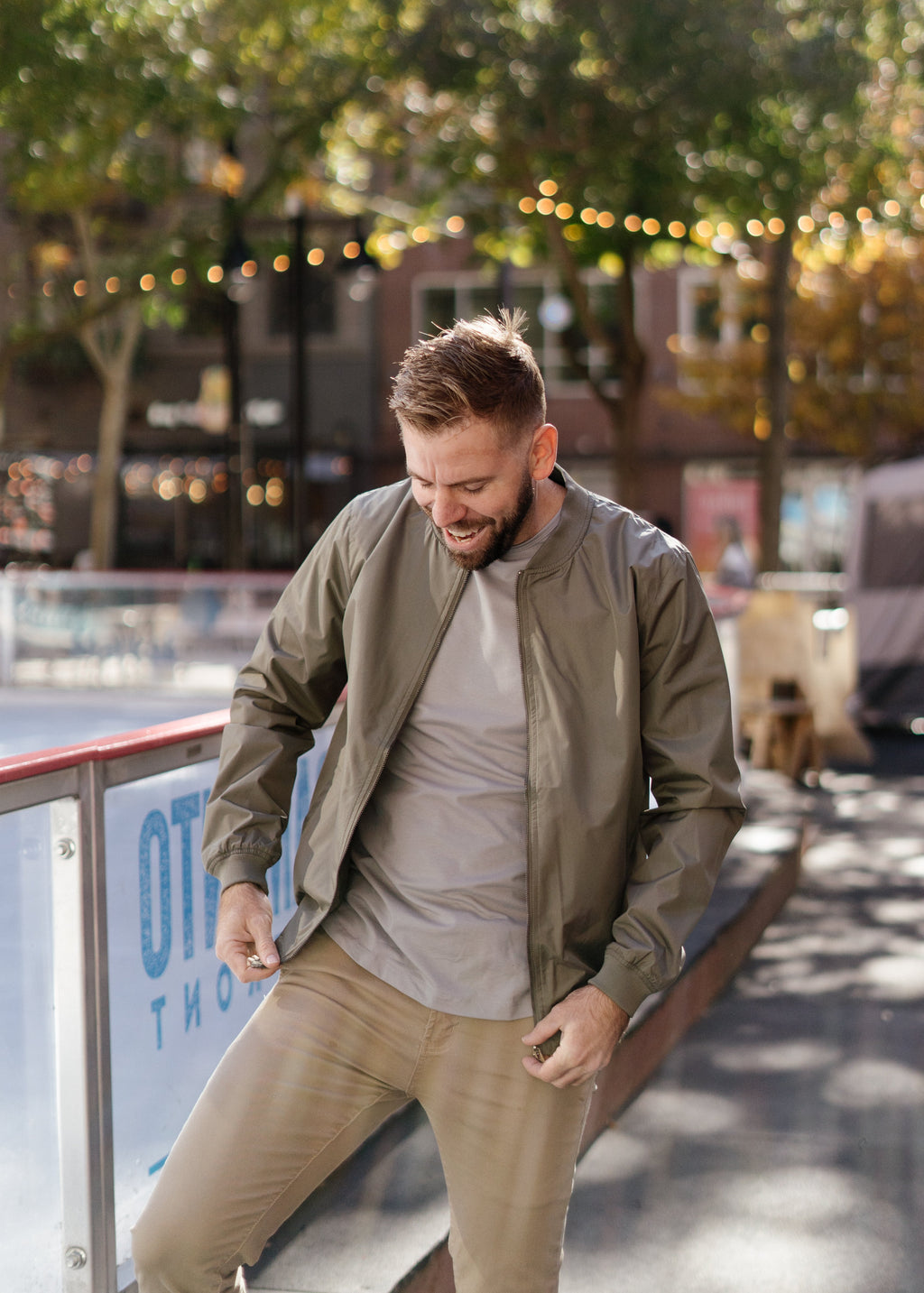 Relaxed Fit Lightweight Bomber Jacket In Olive