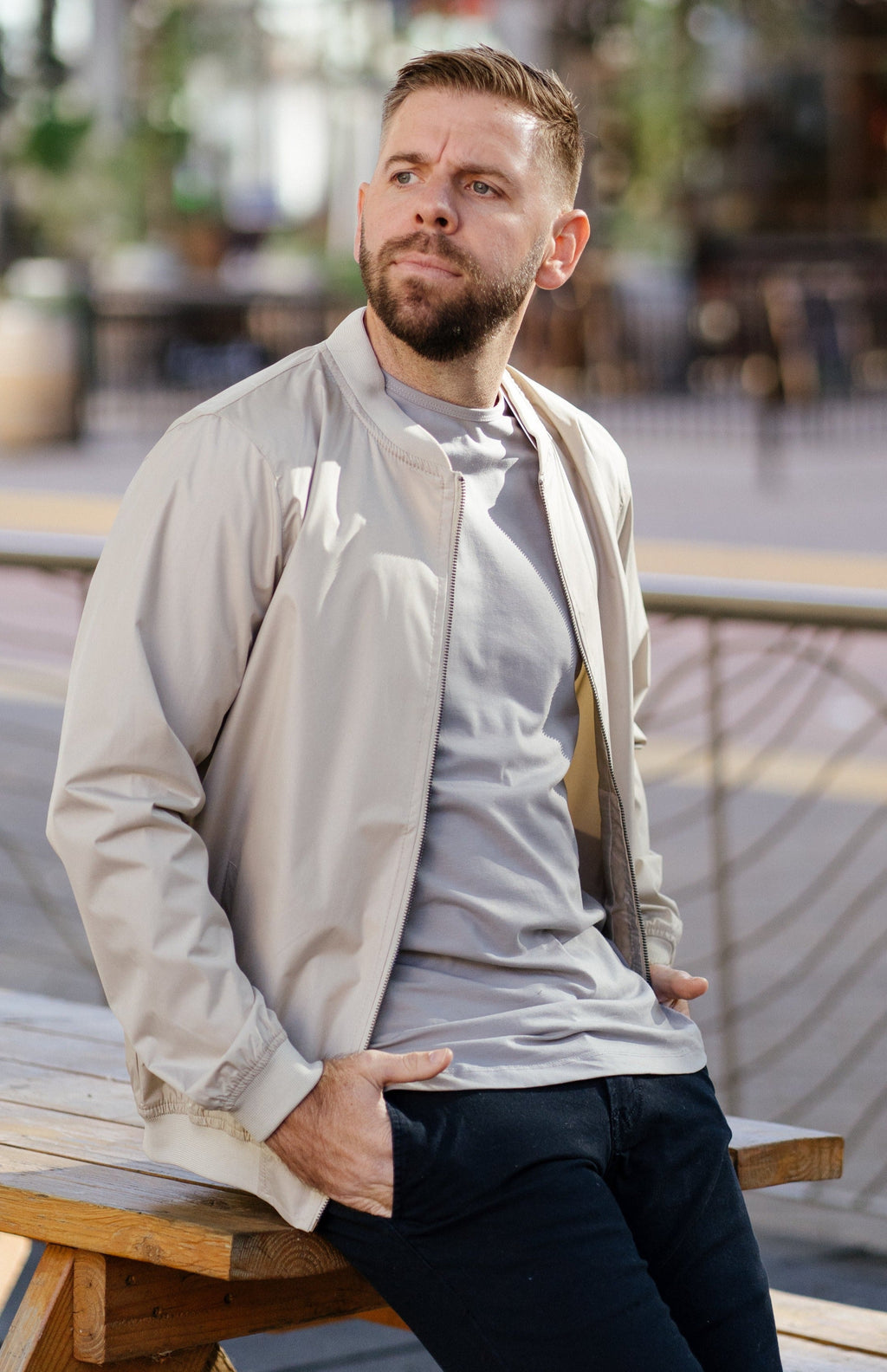 Relaxed Fit Lightweight Bomber Jacket In Stone