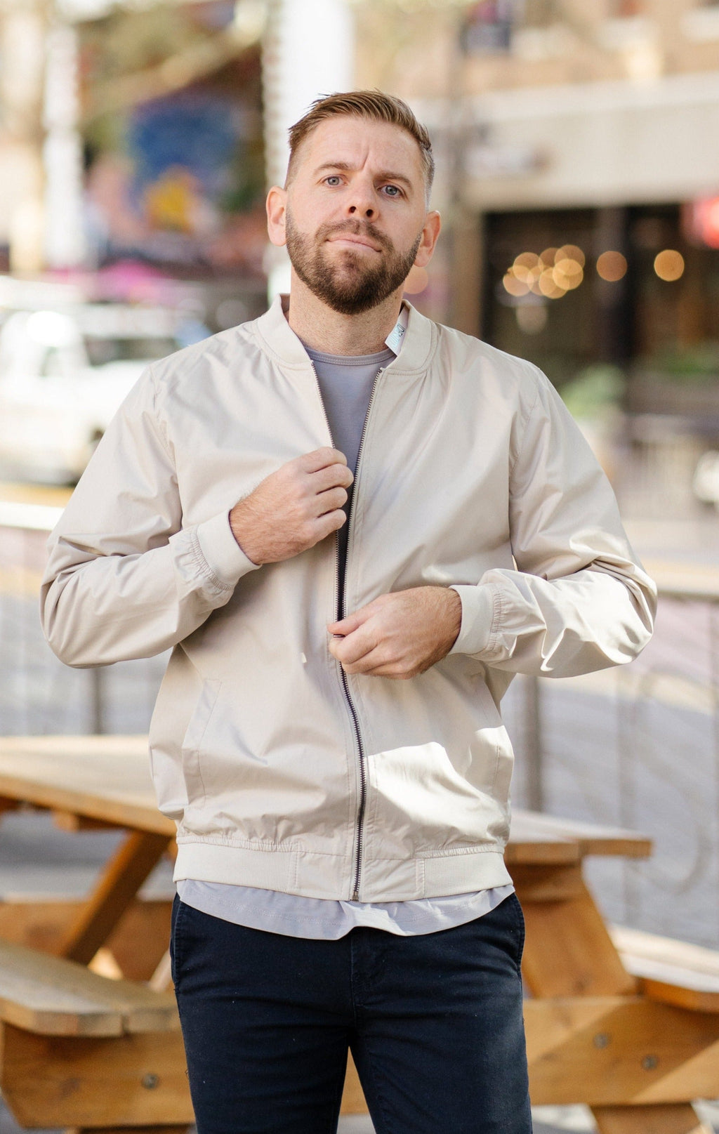Relaxed Fit Lightweight Bomber Jacket In Stone