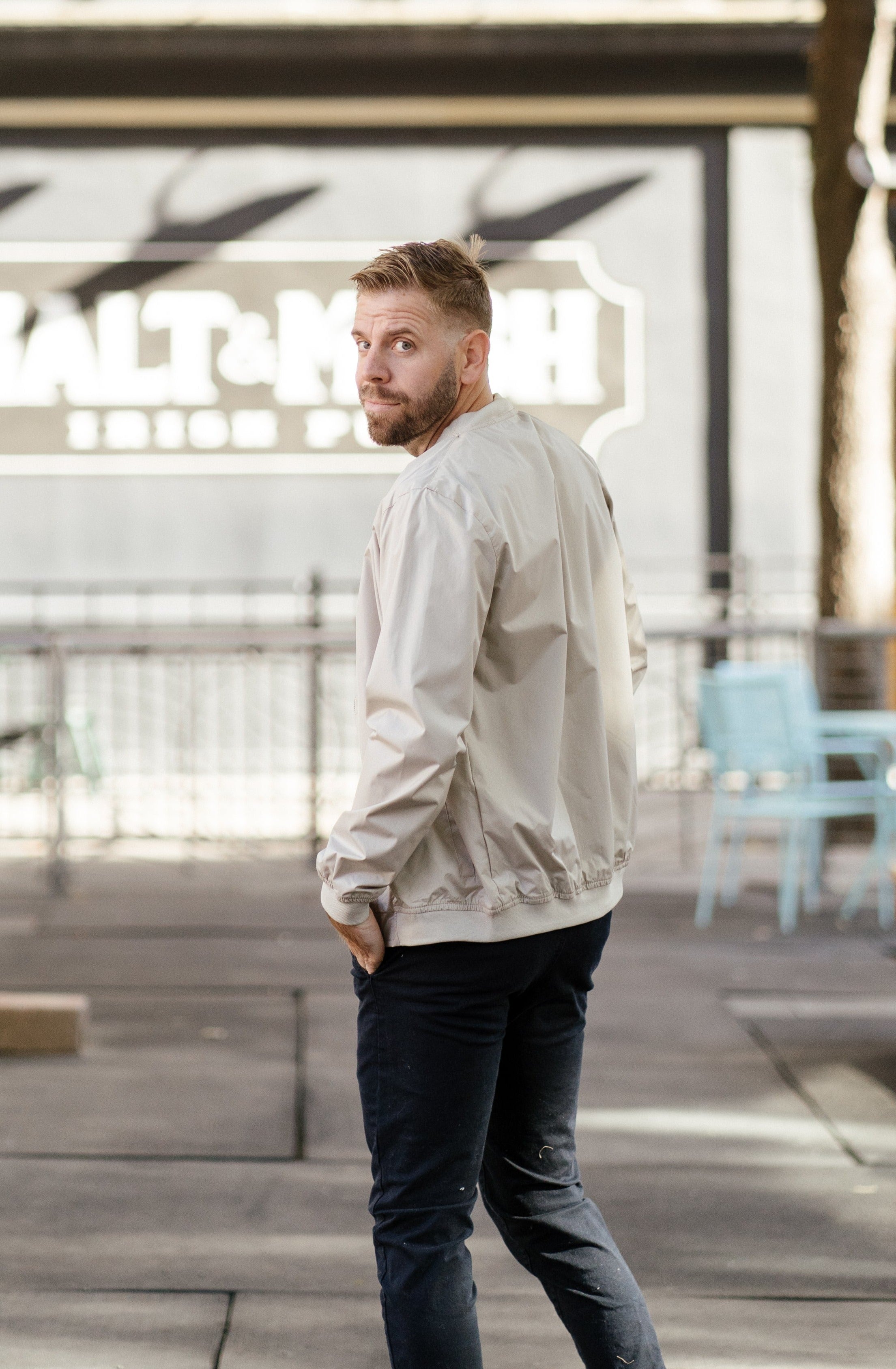 Relaxed Fit Lightweight Bomber Jacket In Stone