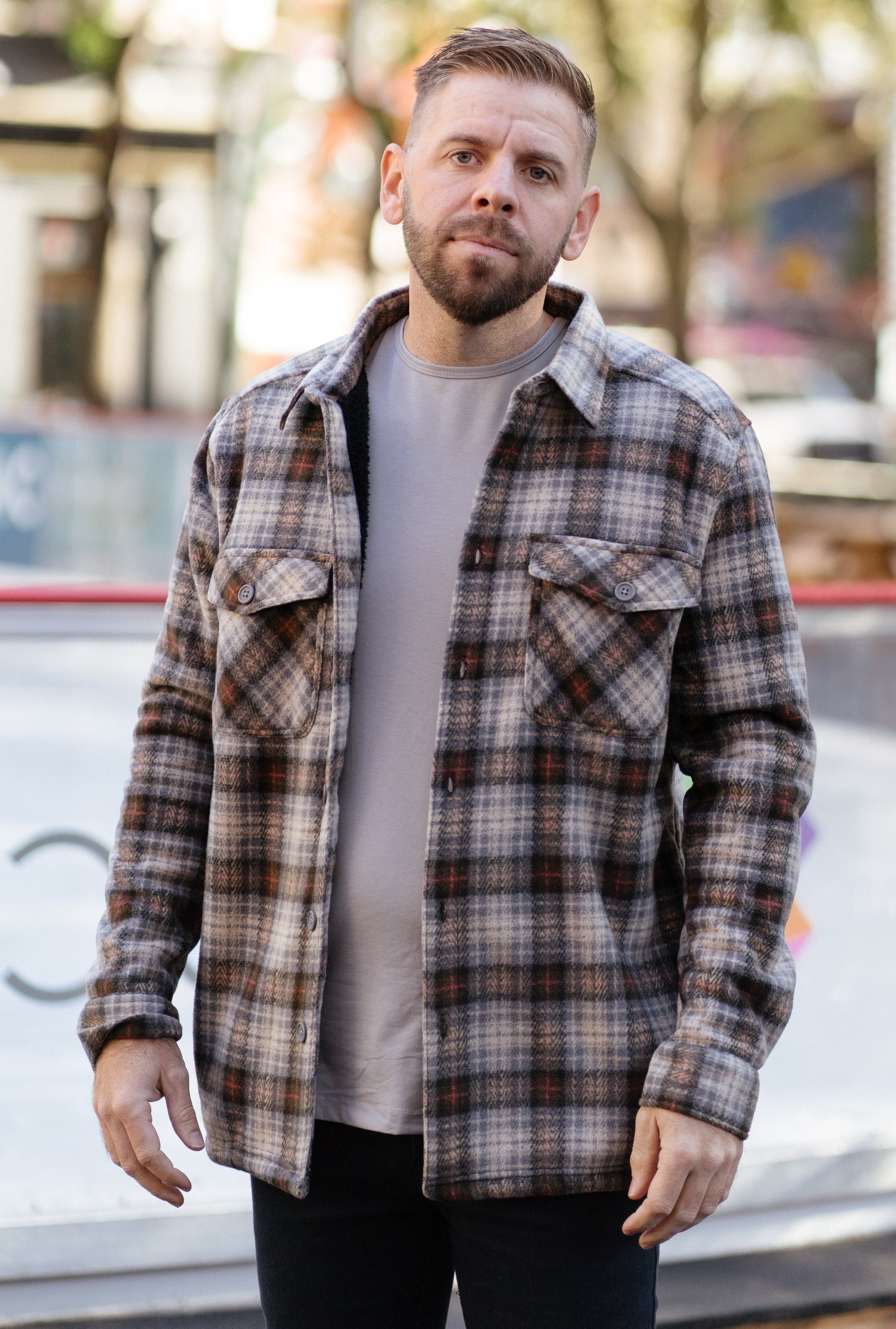 Grey & Navy Plaid Flannel Shacket