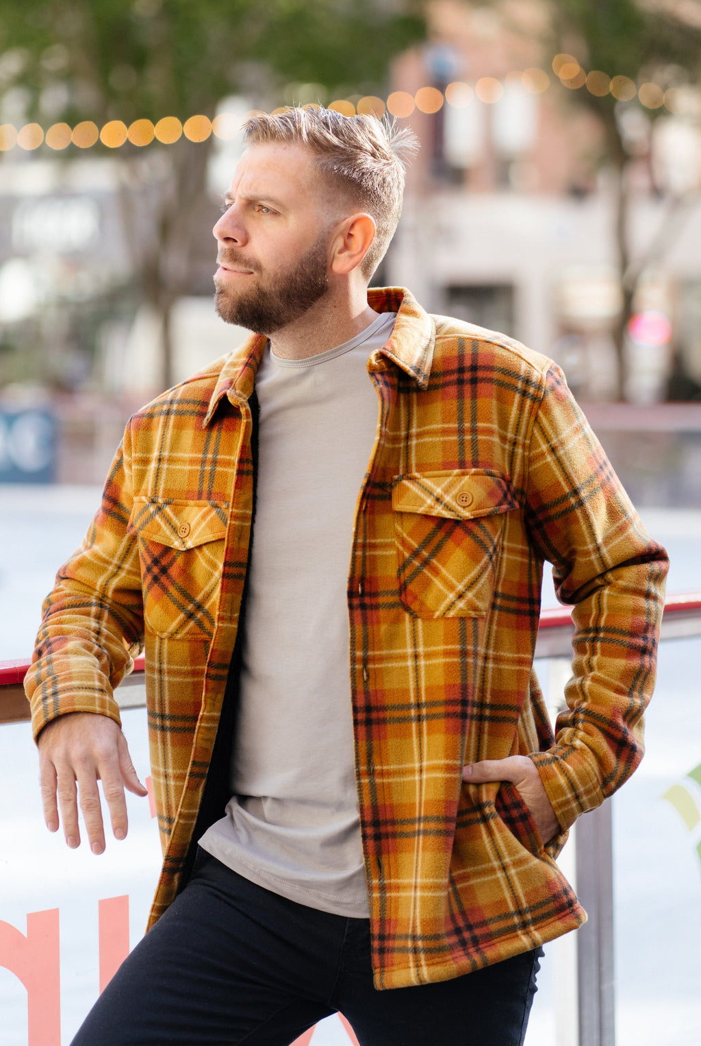 Orange Plaid Button Down Flannel Jacket