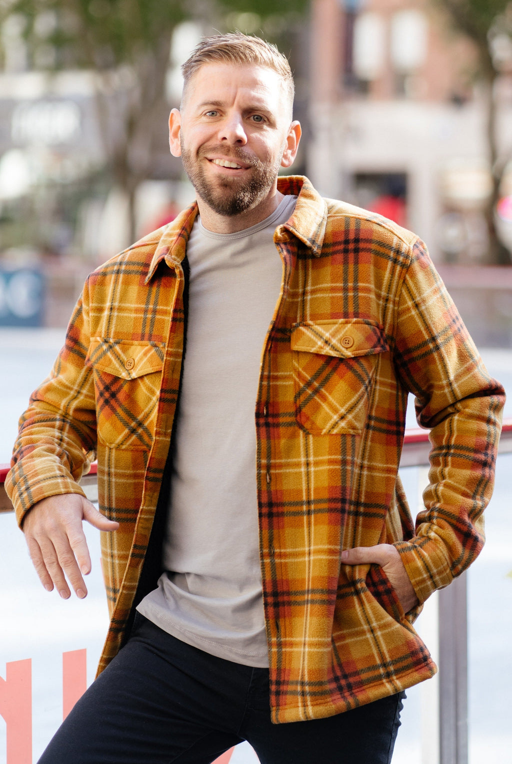 Orange Plaid Button Down Flannel Jacket