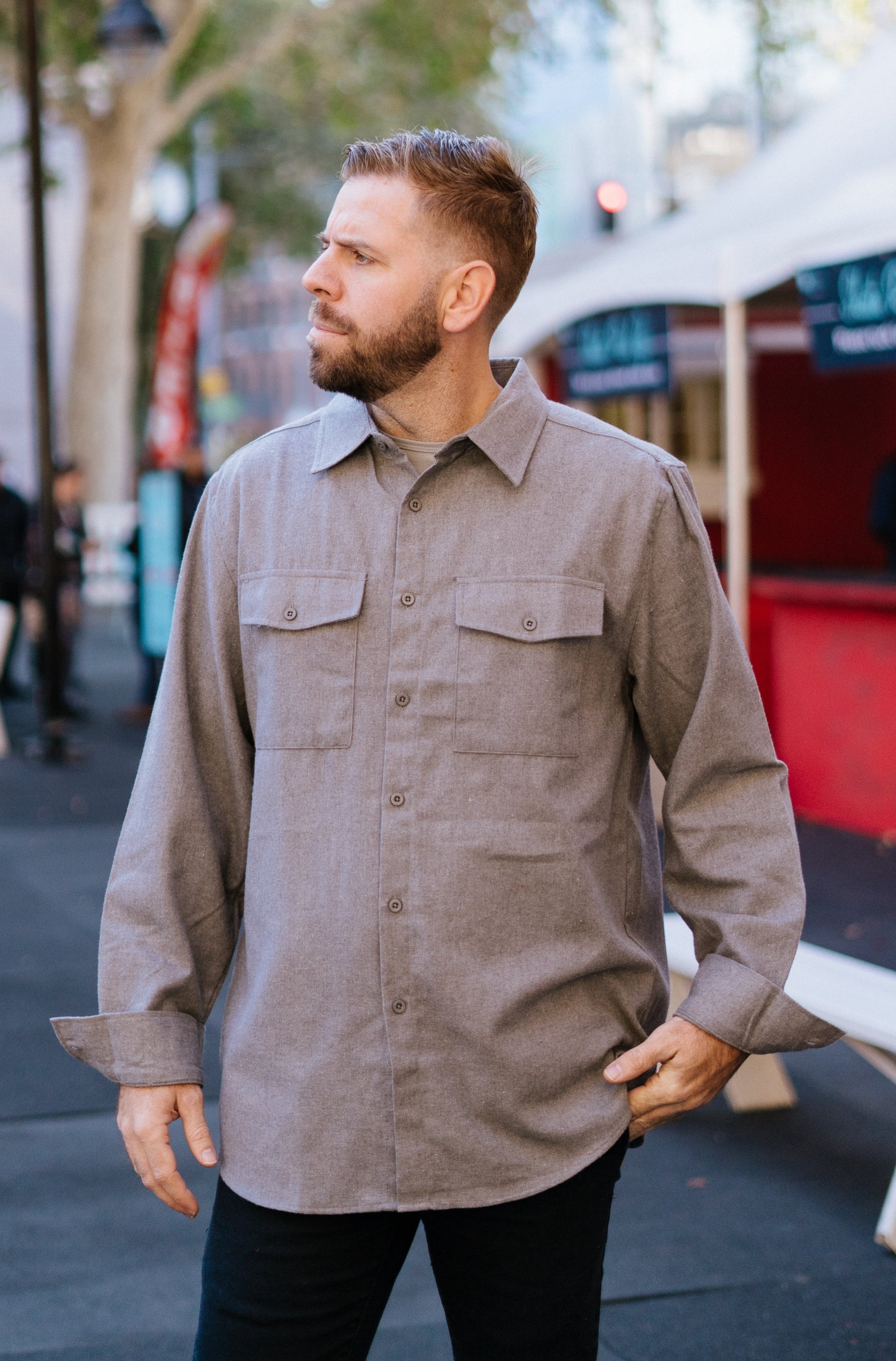Jesse-Men's Long Sleeve Button Down Flannel in Grey
