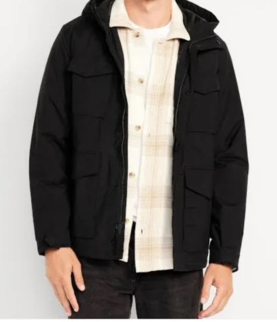 Relaxed Fit Utility Hooded Jacket in Black-The Neko