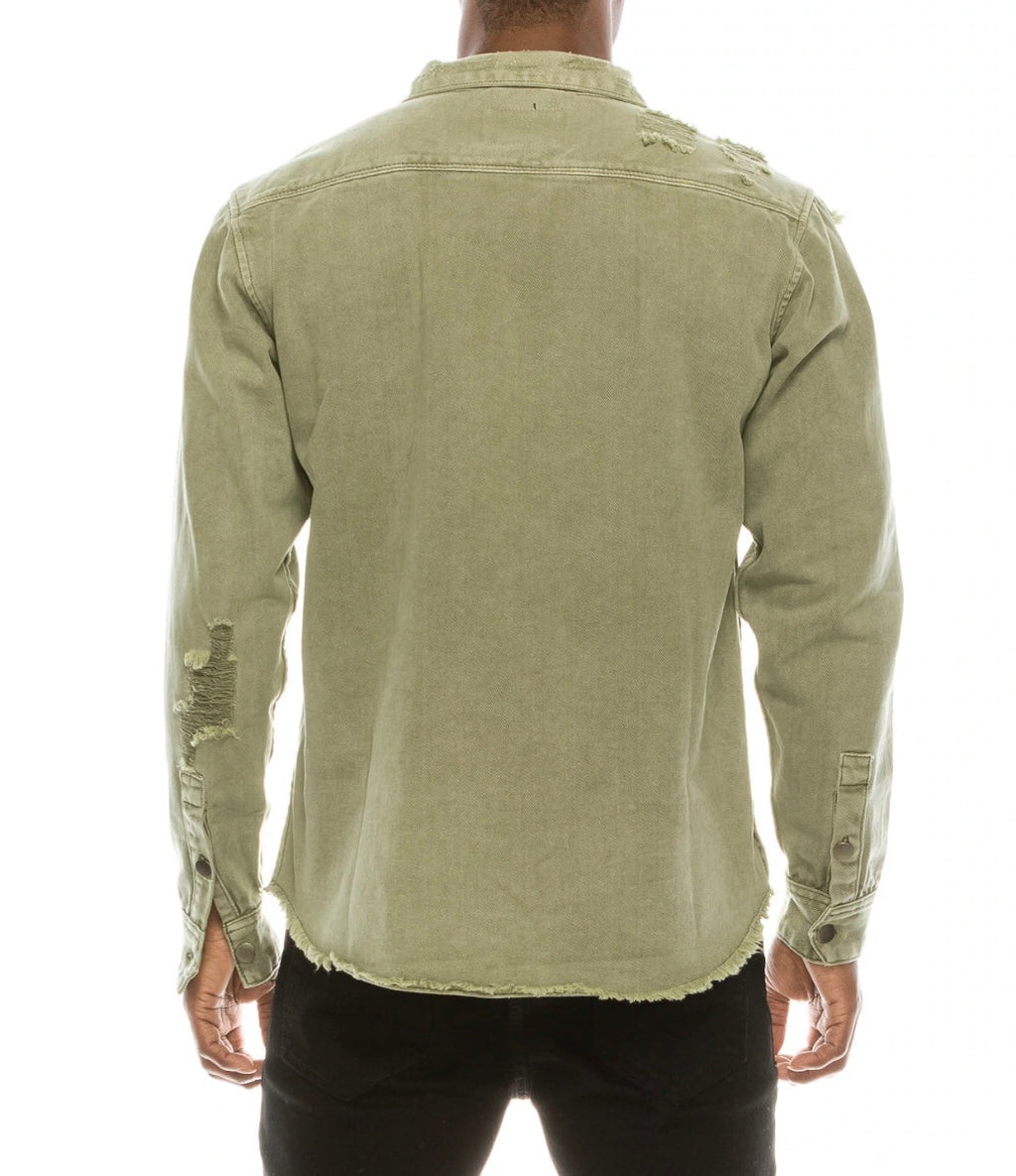 Long Sleeve Button Up Distressed Denim Jean Shirt Jacket