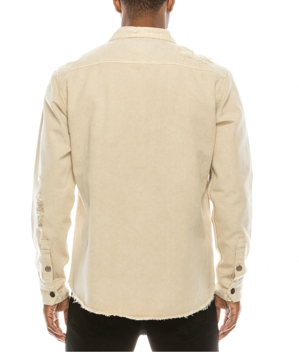 Long Sleeve Button Up Distressed Denim Jean Shirt Jacket