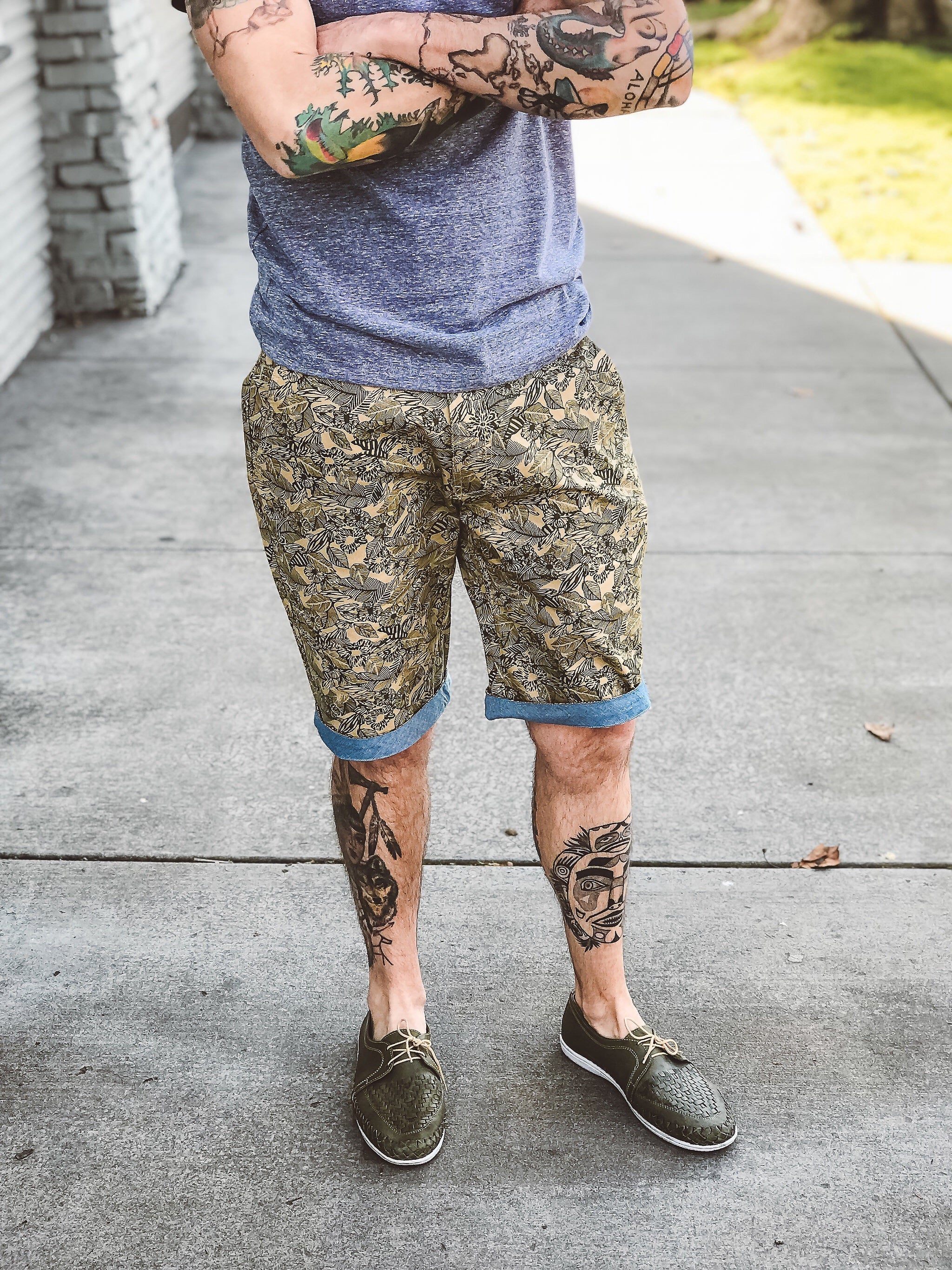 Aloha Collection: Men's Khaki Tropical Shorts-LAST ONE