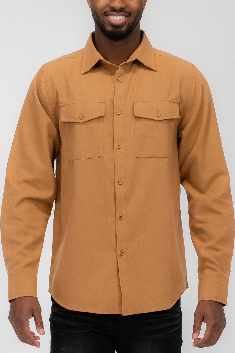Jesse -Long Sleeve Button Down Flannel in Camel