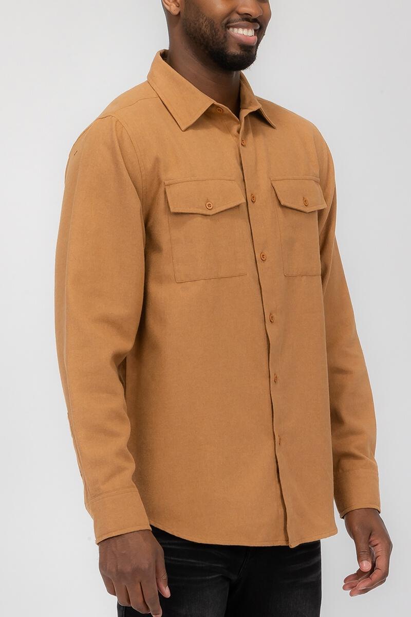 Jesse -Long Sleeve Button Down Flannel in Camel