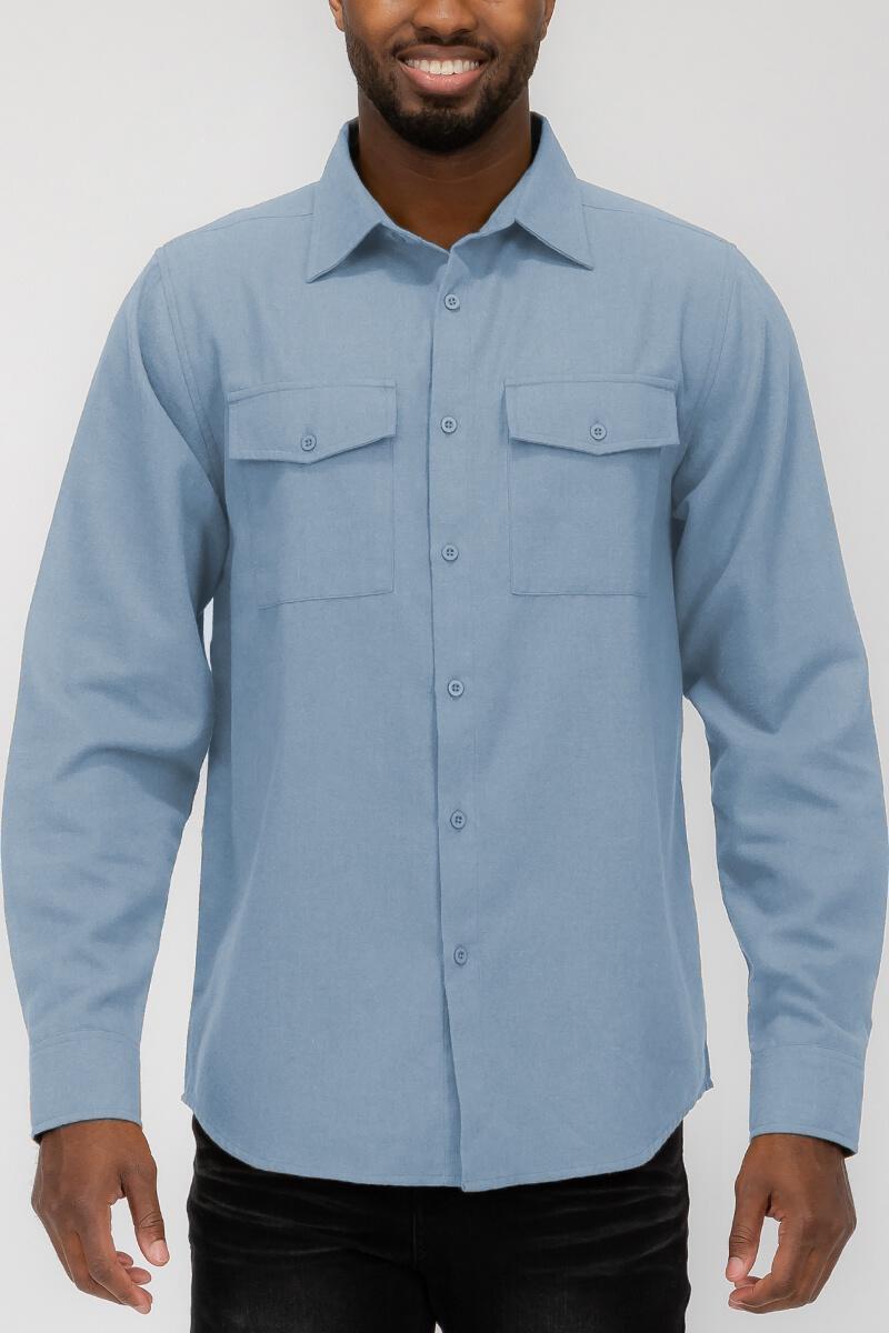 Jesse- Long Sleeve Button Down Flannel in  Light Blue