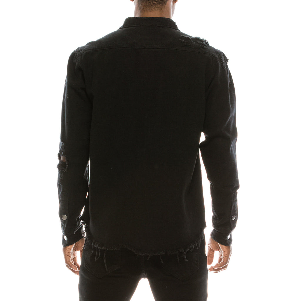 Long Sleeve Button Up Distressed Denim Jean Shirt Jacket