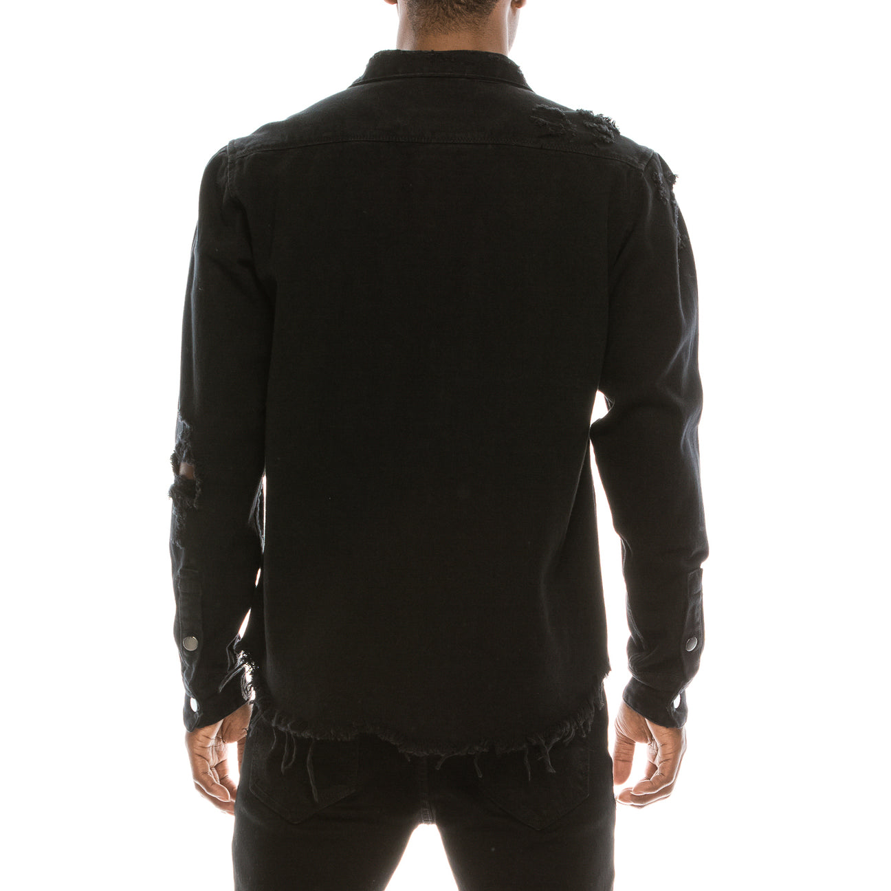 Long Sleeve Button Up Distressed Denim Jean Shirt Jacket